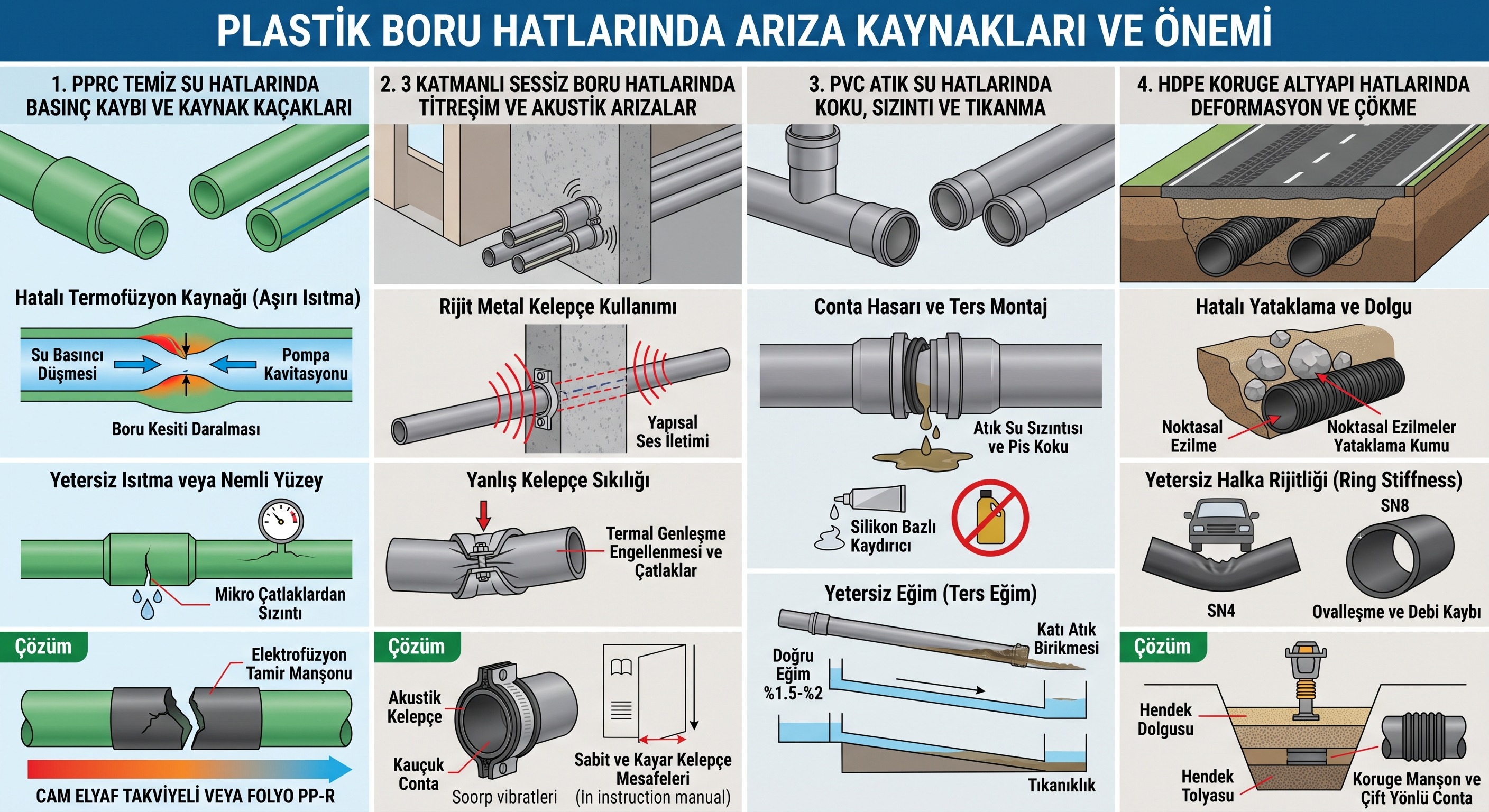 Plastik Boru Tesisatlarında Yaygın Arızalar: PPRC, PVC, Sessiz Boru ve Koruge Hatlarında Çözüm Yolları